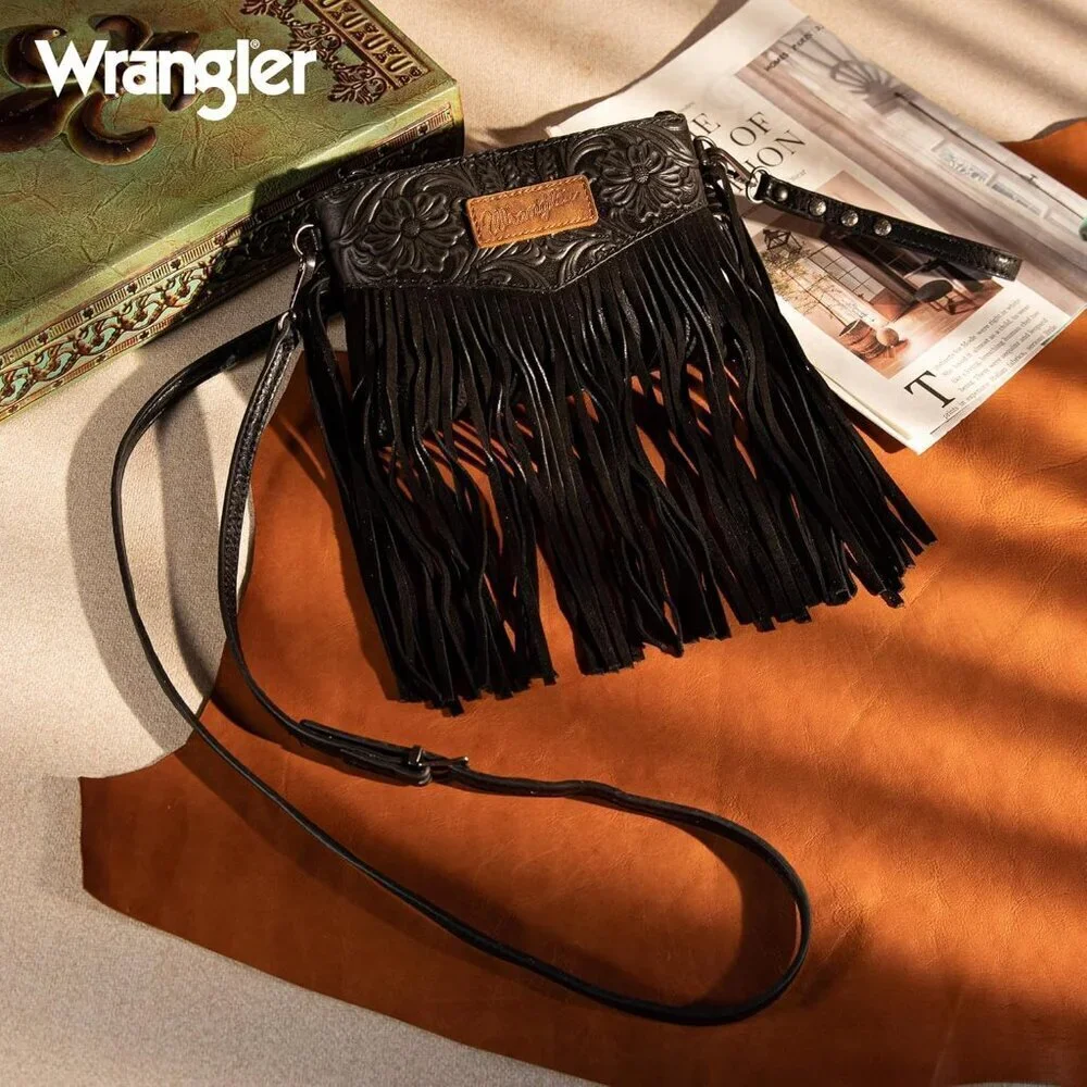 Women Crossbody Purse Fringe Faux Leather Zipper Convertible Small Bag